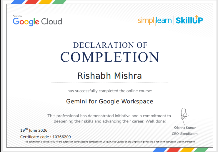Gemini Workshop certificate